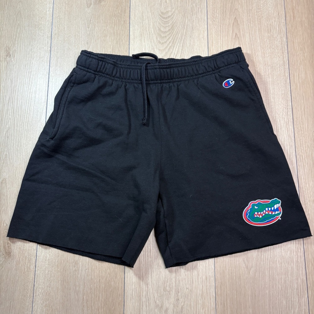 Champion Florida Gators Mens Medium Black Fleece Shorts Raw Hem NCAA Athletic